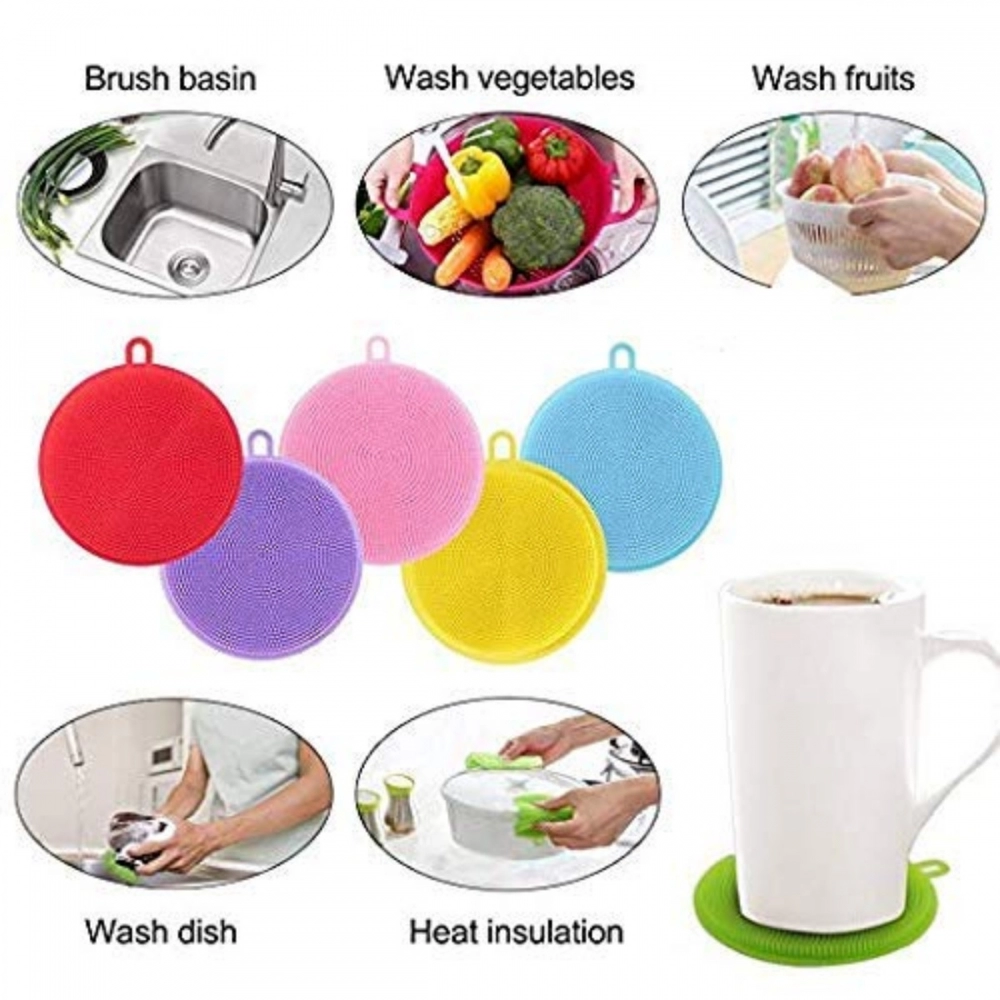 Pack of 5_Home Cleaning Sponge Silicone Scrubber (Color: Assorted) - Image 3