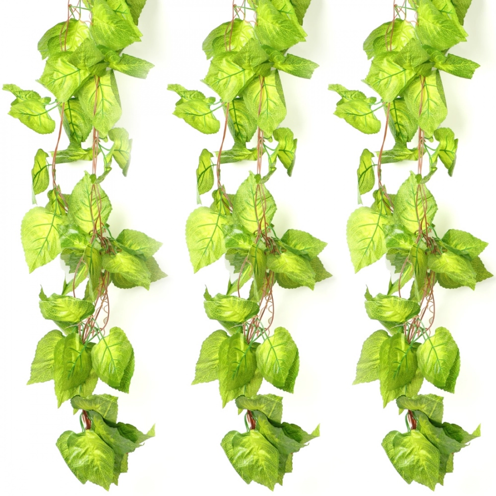 Pack Of 5 Silk Polyester Artificial Money Plant Leaf Vine Hanging Garland Foliage Flowers Leaf Plants For Wall Decoration (Color: Green,Length: 15 Feet)