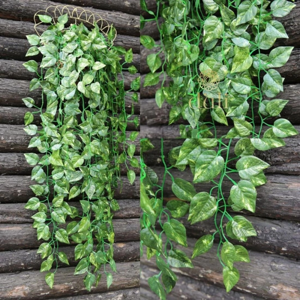 Pack Of 2 Silk Polyester Artificial Money Plant Leaf Vine Hanging Garland Foliage Flowers Leaf Plants For Wall Decoration (Color: Green,Length: 15 Feet) - Image 3