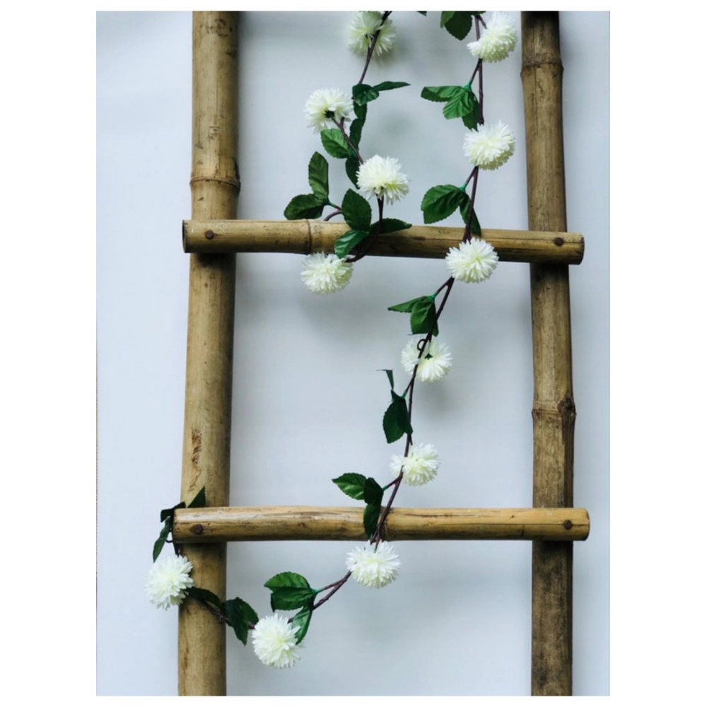 Artificial White Chrysanthemum Dahlia Flower Vine Creeper With Big Green Leaves For Home Decoraton (Color: White, Material: Silk Polyester) - Image 3