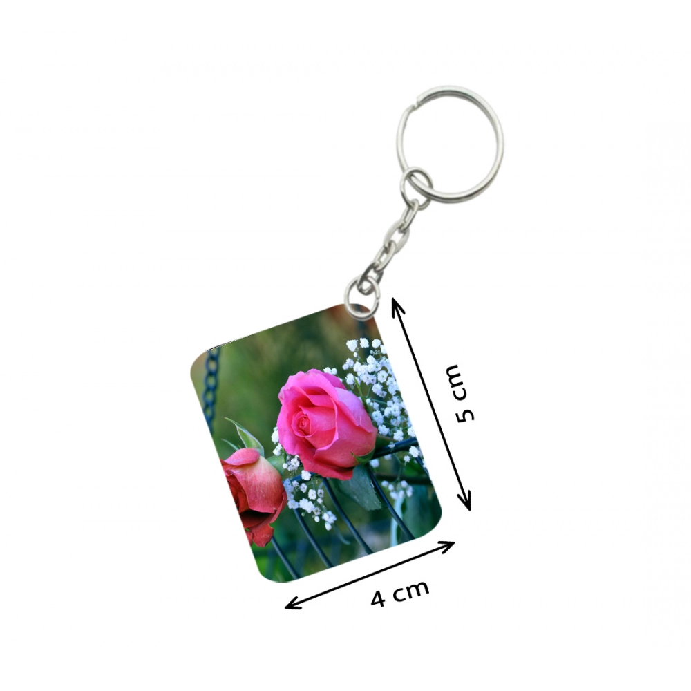 Pack Of 3_ Pink Rose One Side Printed Rectangle Designer Keychain (Pink) - Image 2