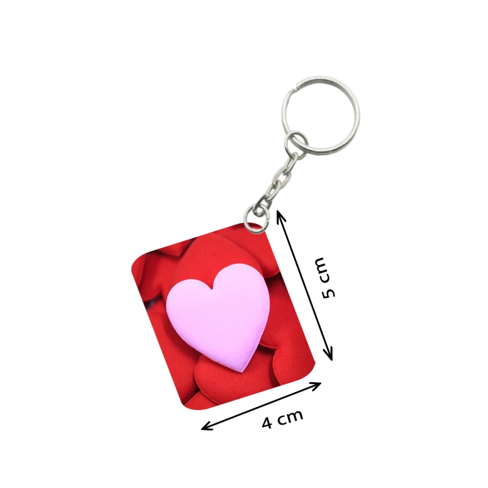 Pack Of 3_ Pink Heart One Side Printed Rectangle Designer Keychain (Pink) - Image 2