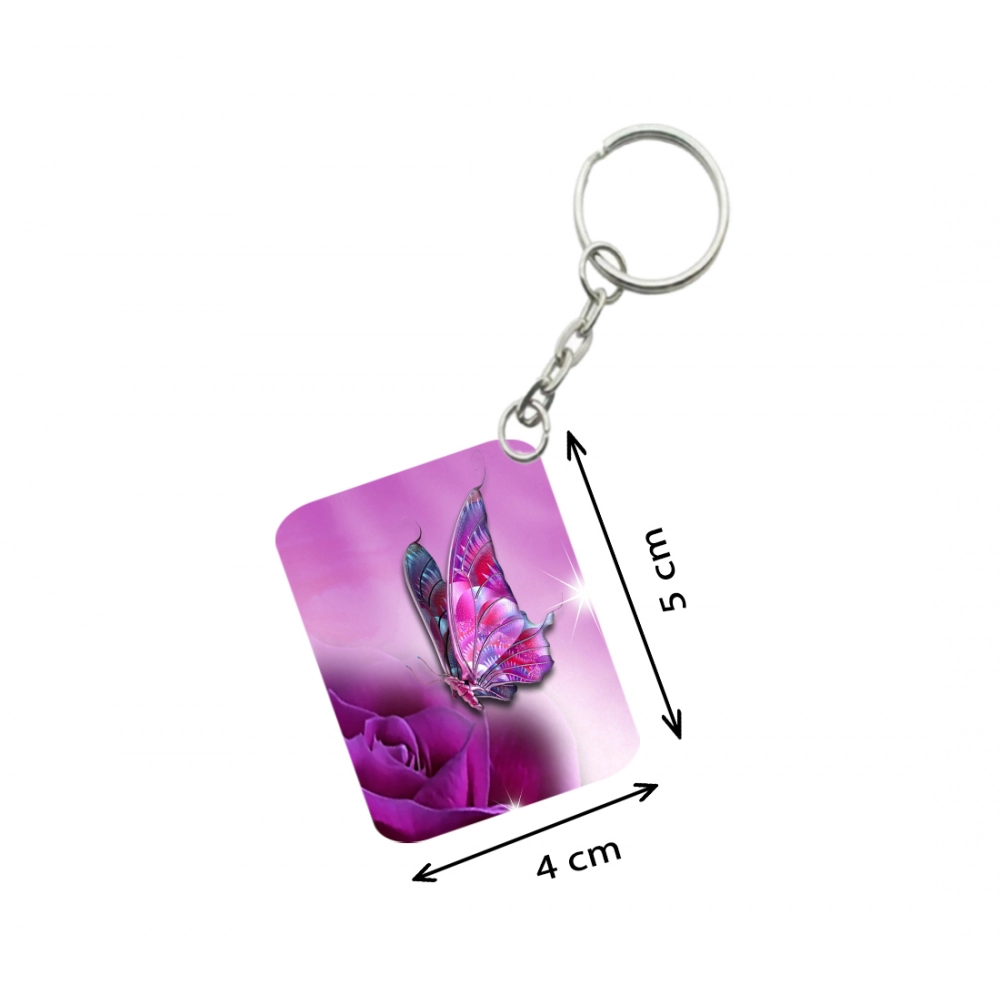 Pack Of 3_ Pink Butterfly One Side Printed Rectangle Designer Keychain (Pink) - Image 2