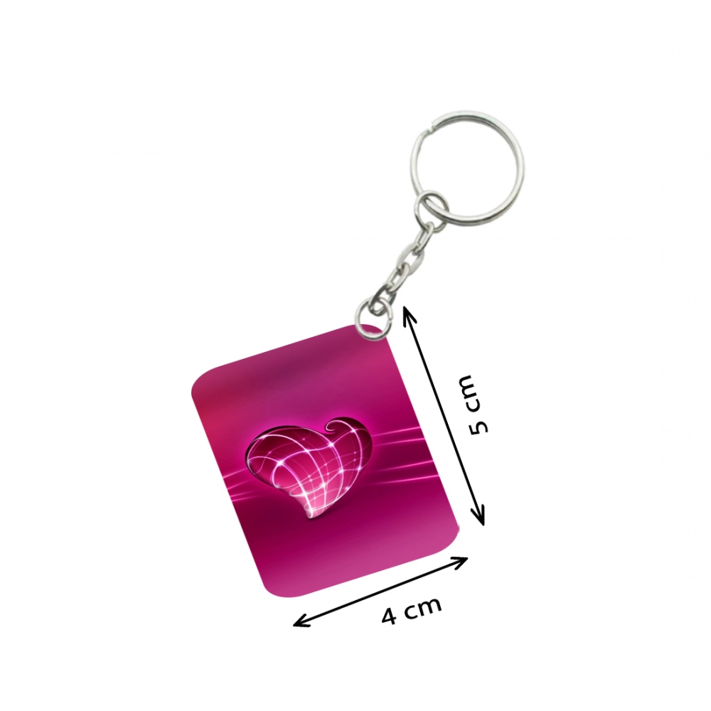 Pack Of 3_ Pink Heart One Side Printed Rectangle Designer Keychain (Pink) - Image 2