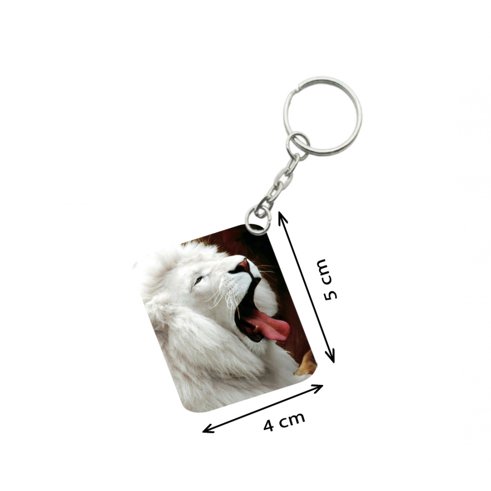 Pack Of 3_ White Lion One Side Printed Rectangle Designer Keychain (White) - Image 2