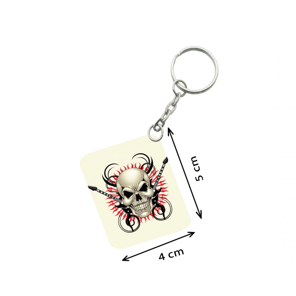 Pack Of 3_ Skull With Music One Side Printed Rectangle Designer Keychain (White) - Image 2