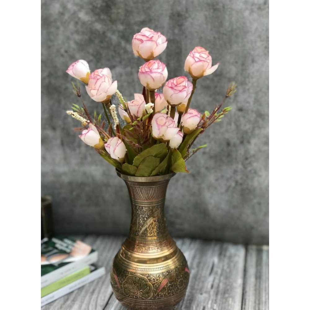 Artificial Rose Buds Flowers Bunch Bouquet Of 12 Roses For Home Decoration (Emma Pink, Material:Silk, Polyester) - Image 3