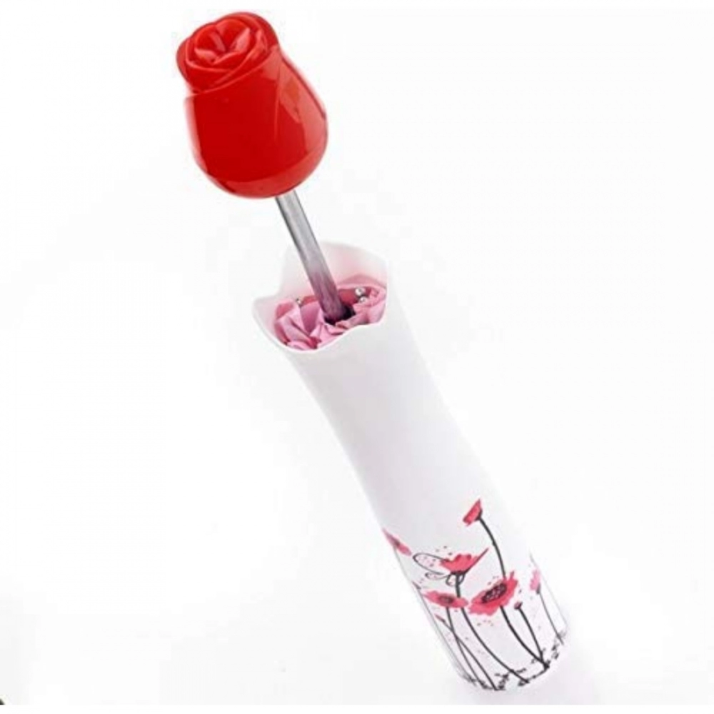Rose Umbrella Lightweight Waterproof UV Protection Mini Folding Creative Rose Flower Case Canvas Plastic Umbrella with Waterproof and Compact Bottle for Monsoon and Summer (Assorted) - Image 3